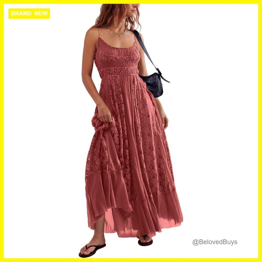 Summer Maxi Dress Lace Embroidered Bohemian A-Line Beach Casual